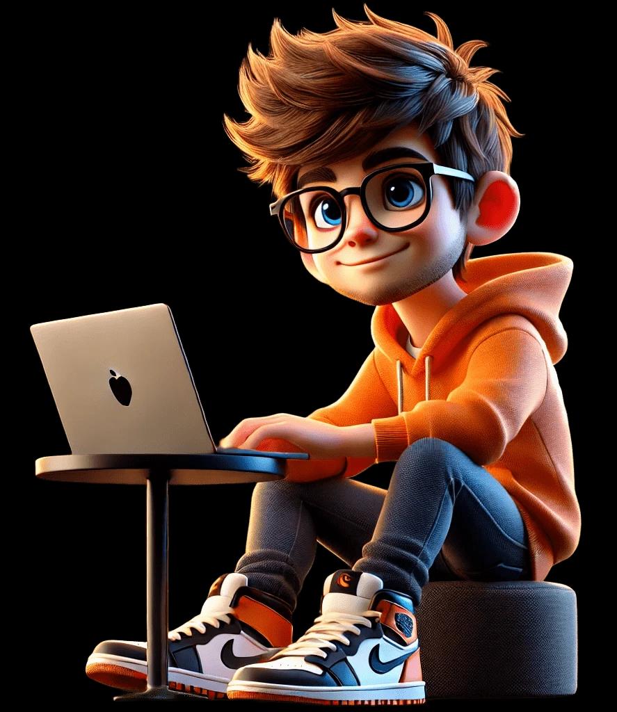 Illustrated portrait of Yeison Valencia coding on his laptop